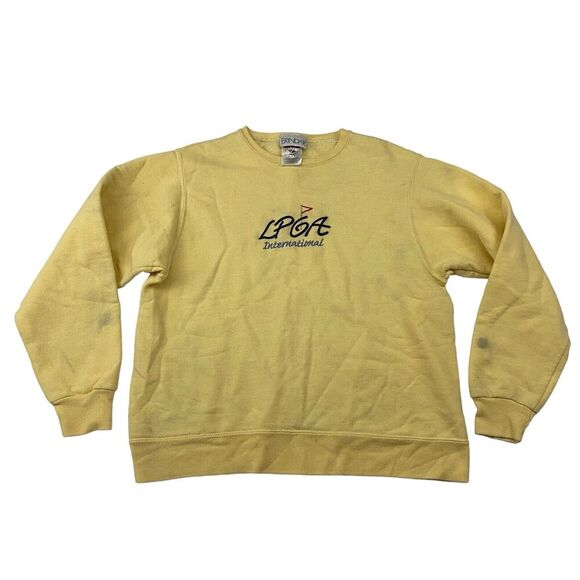 VTG BRINDAR LPGA International Golf Yellow Crewneck Pullover Sweatshirt Sz M - Picture 1 of 12